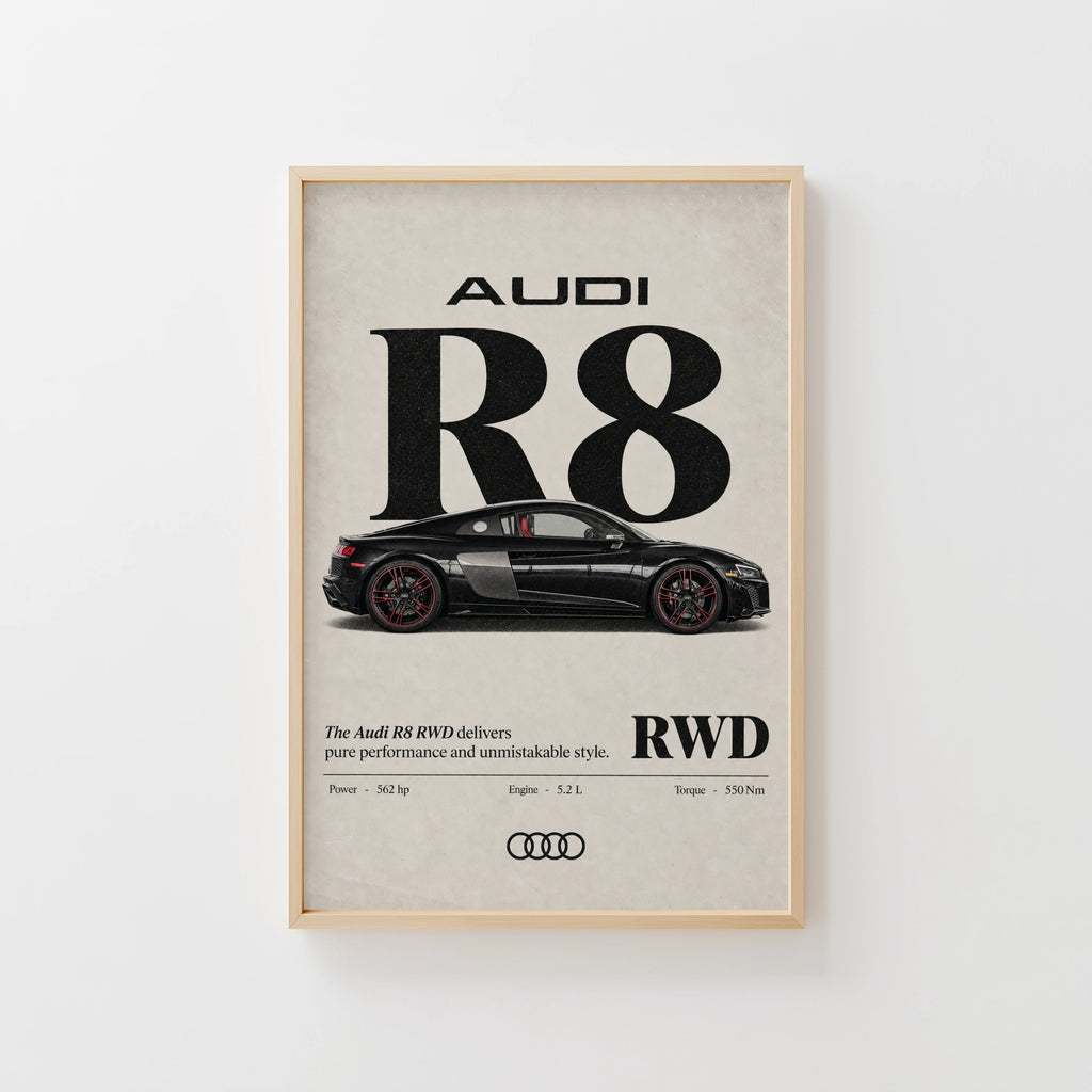Vintage Audi R8 RWD Print, Supercar Poster, Wall Art