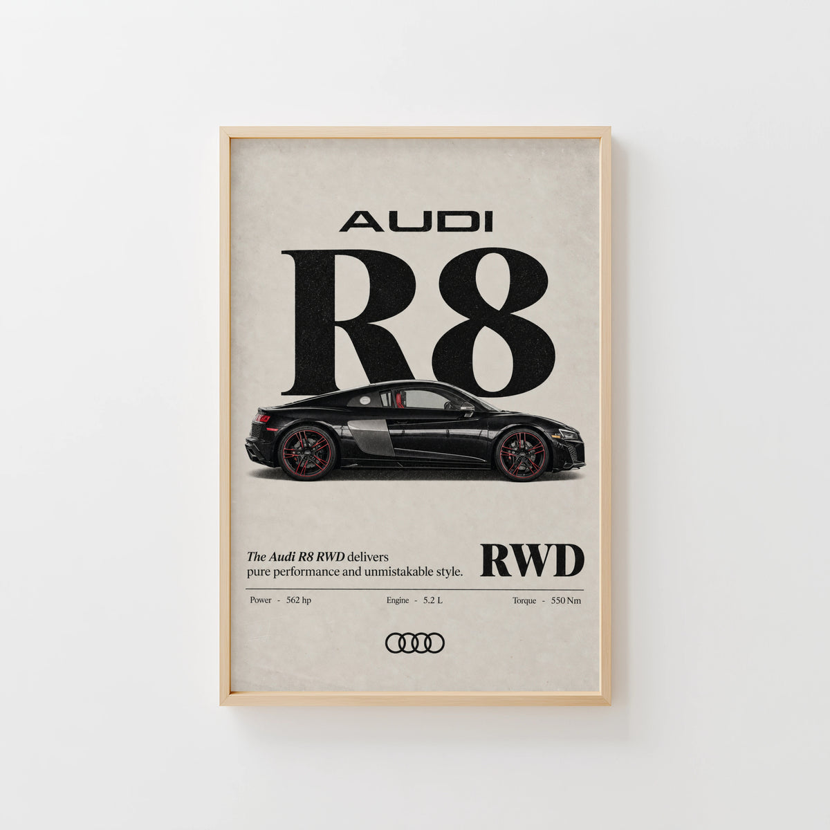 Vintage Audi R8 RWD Print, Supercar Poster, Wall Art