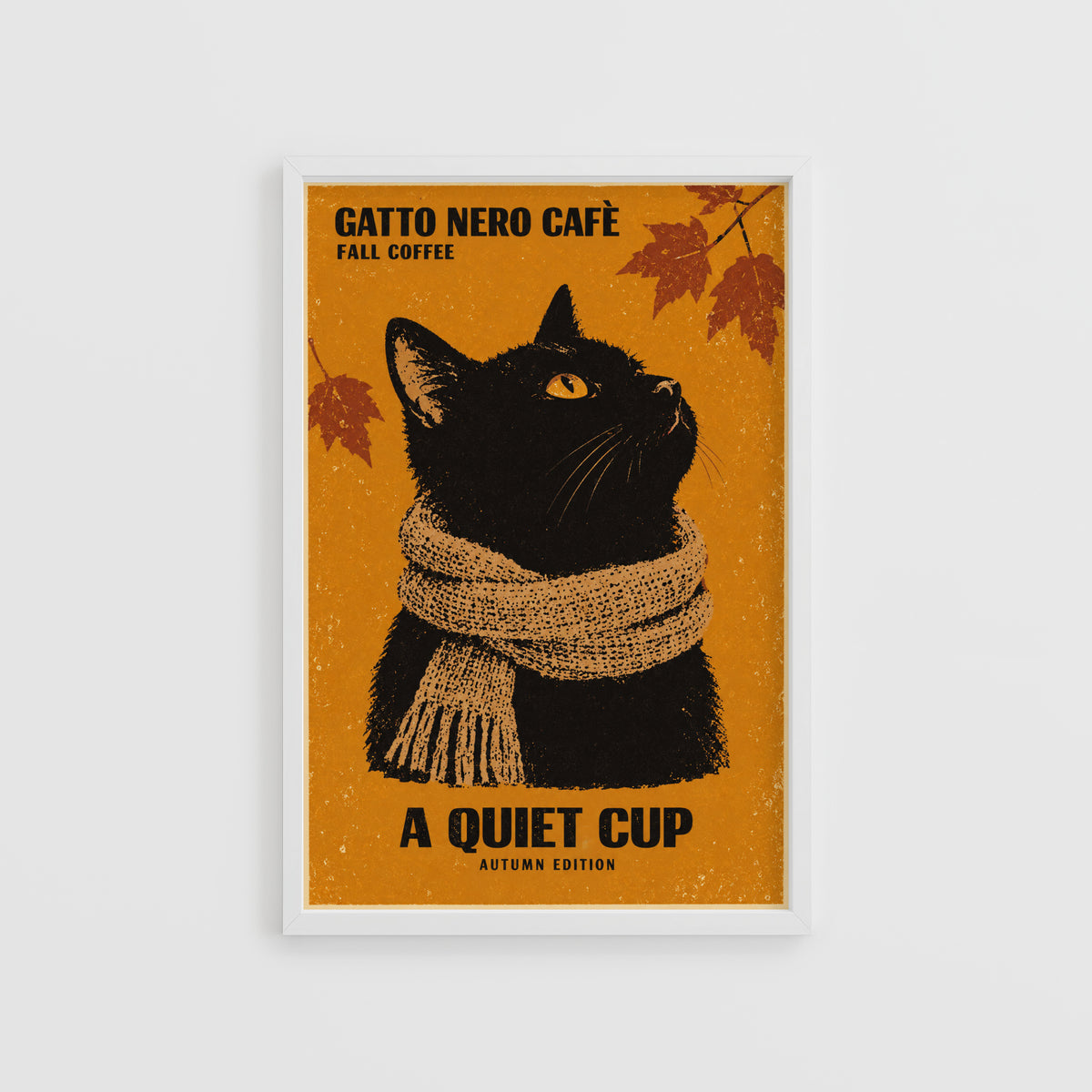 Vintage Black Cat Coffee Print, Autumn Poster