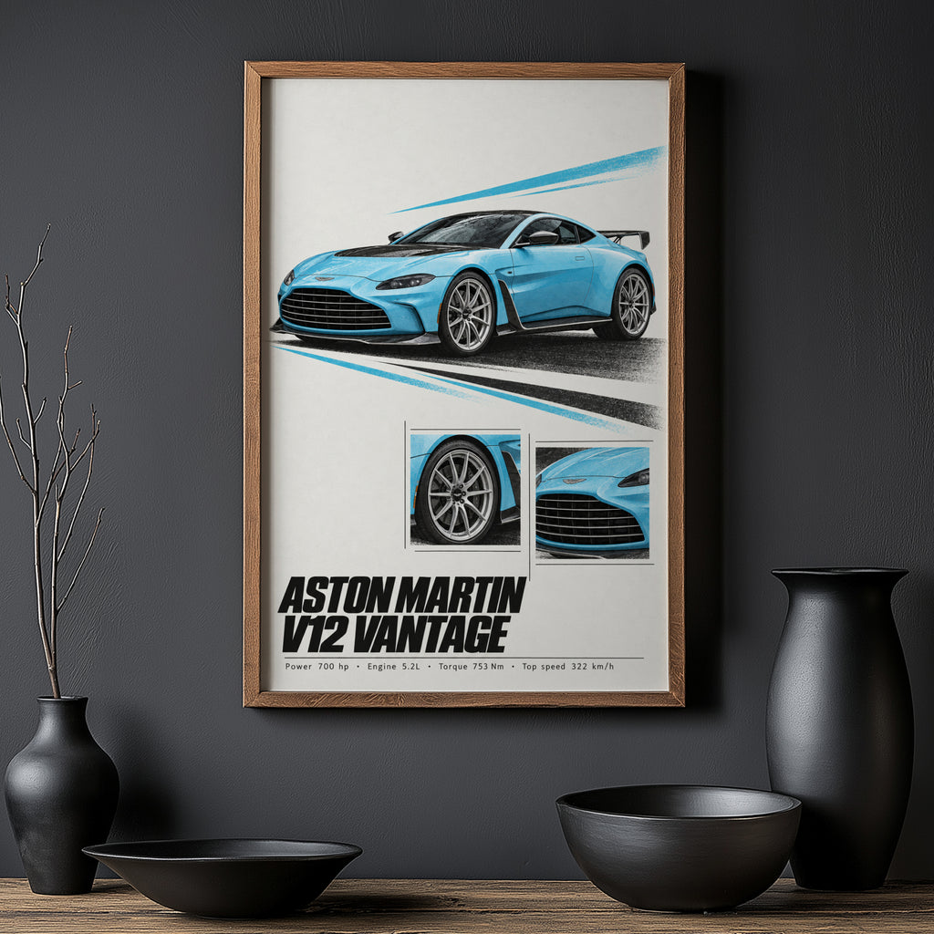 Vintage Aston Martin V12 Vantage Print, Car Wall Art
