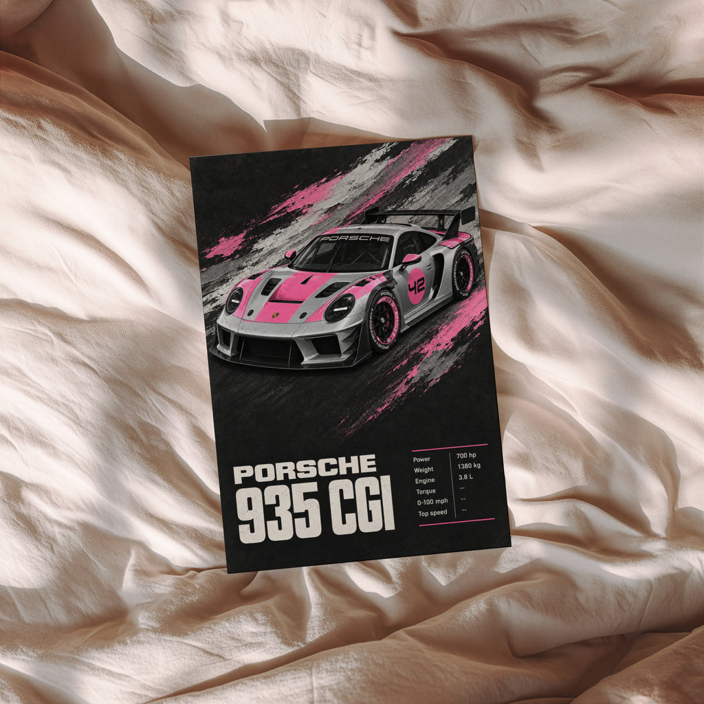 Vintage Porsche 935 Print, Pink Race Car Wall Art