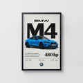 Vintage BMW M4 Print, Blue Coupe Wall Art
