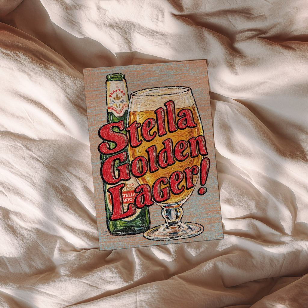 Vintage Stella Artois Beer Print, Lager Poster Pub Art