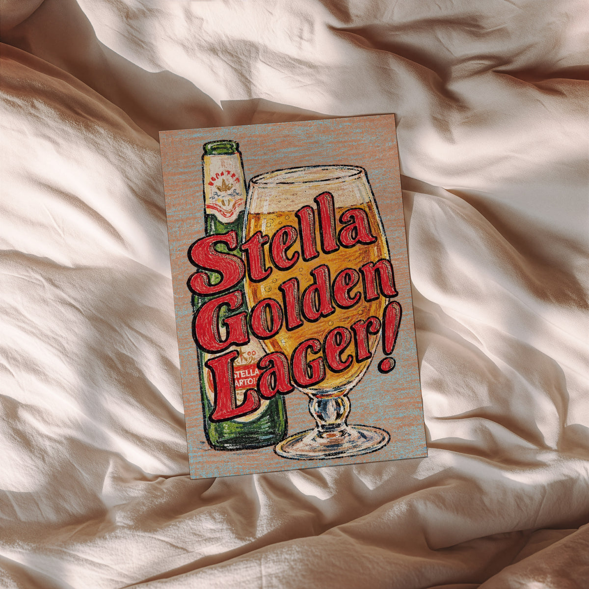 Vintage Stella Artois Beer Print, Lager Poster Pub Art