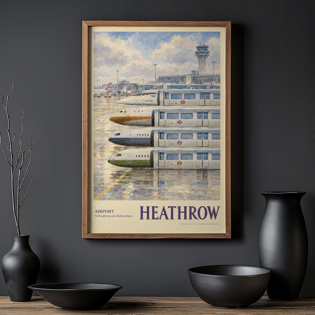 Vintage Heathrow Airport Poster, London Underground Print