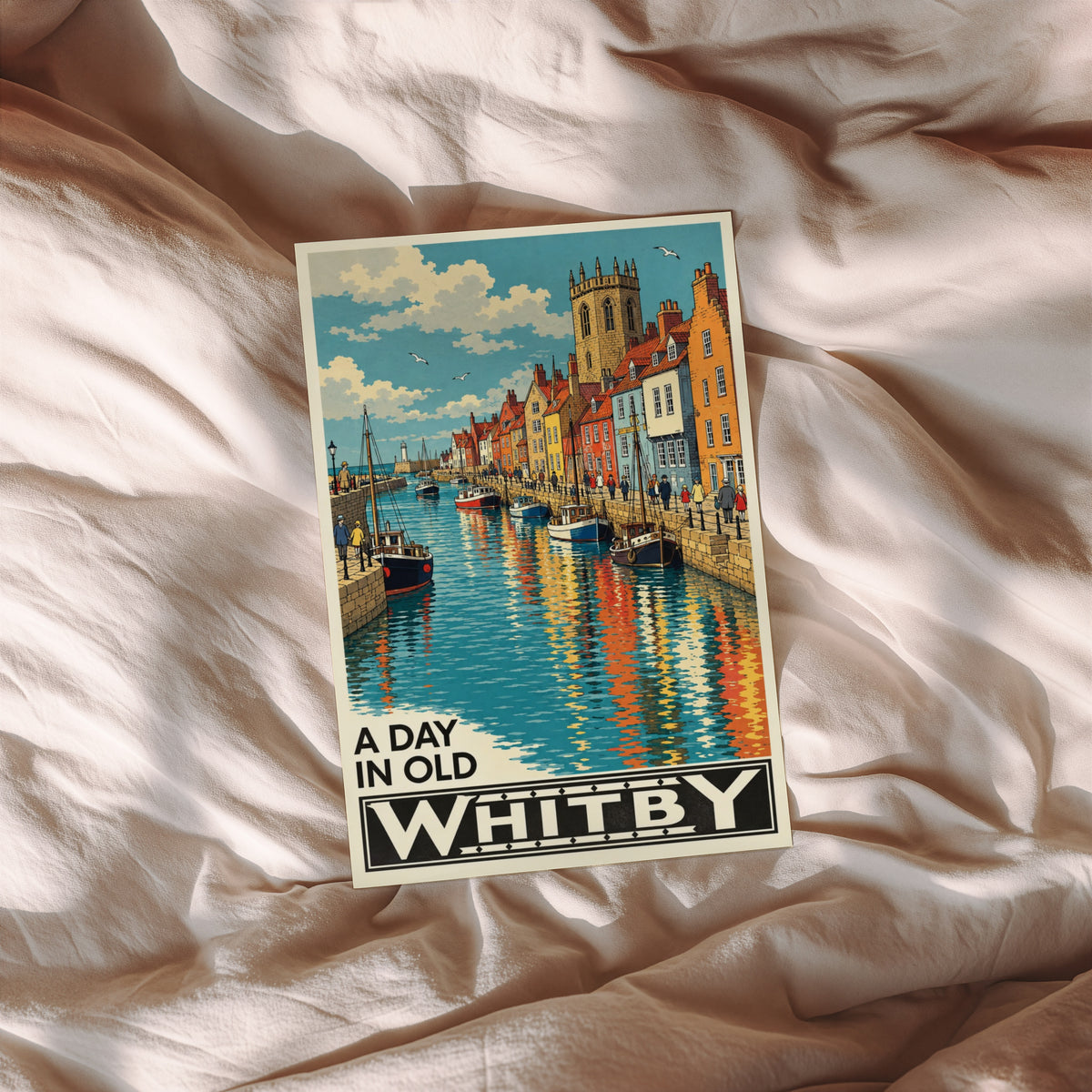 Vintage Whitby Harbour Poster, Yorkshire Coast Wall Art