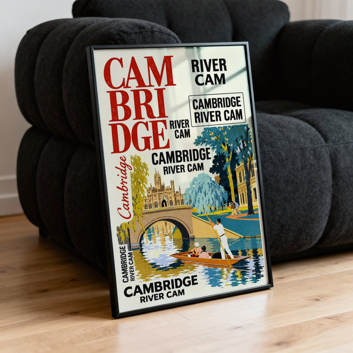 Vintage Cambridge Poster, River Cam Print, Punting Wall Art