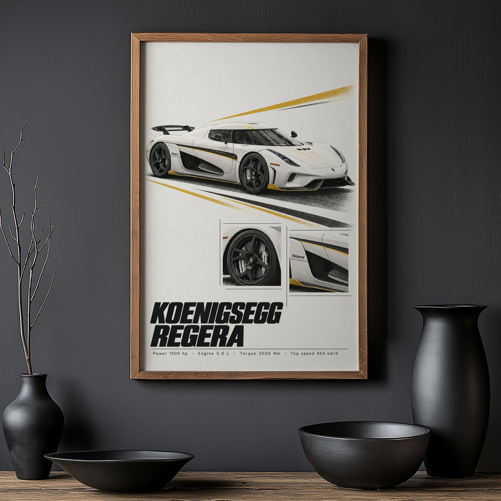 Vintage Koenigsegg Regera Print, Supercar Wall Art