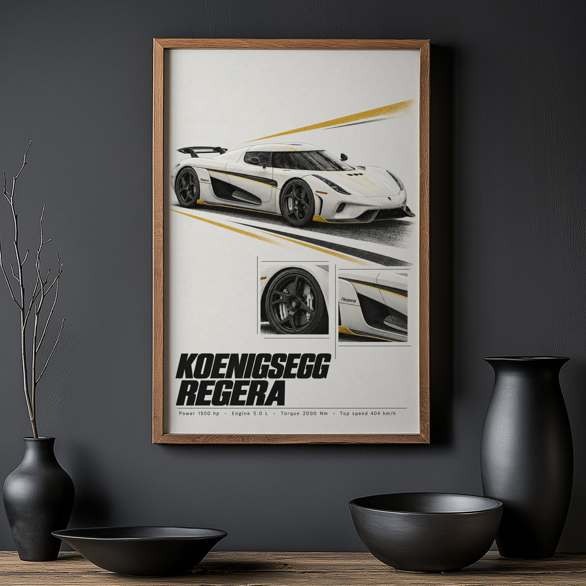 Vintage Koenigsegg Regera Print, Supercar Wall Art