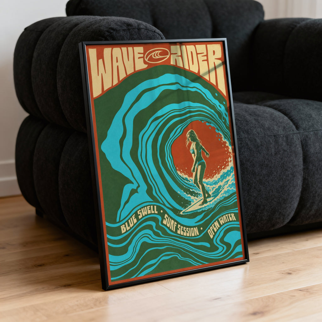 Vintage Wave Rider Surf Print, Retro Surfing Poster