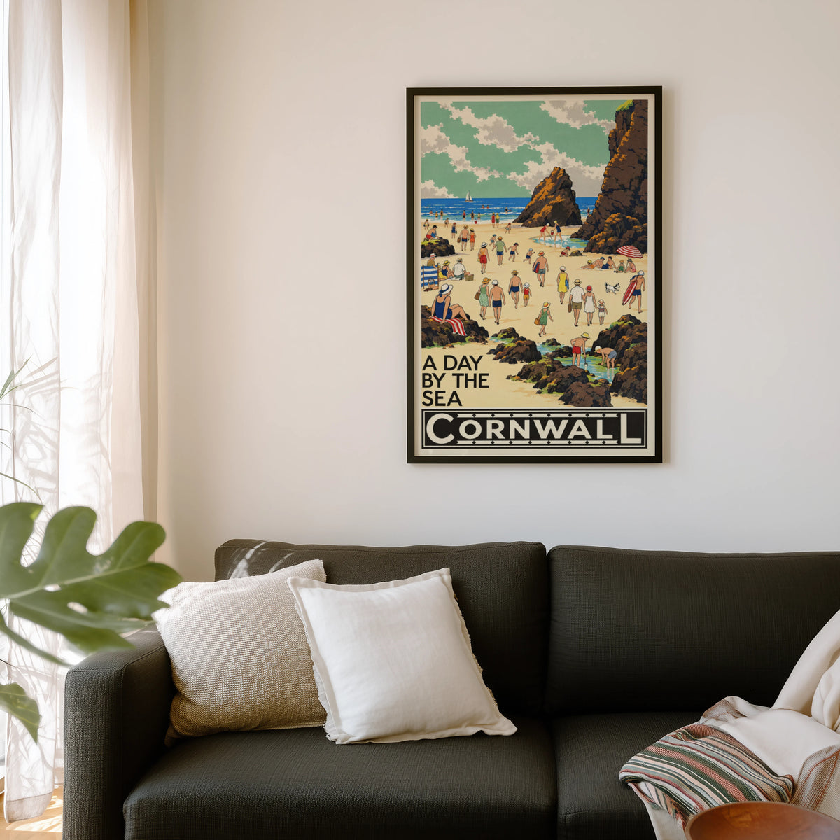 Vintage Cornwall Beach Poster, Seaside Wall Art, Print