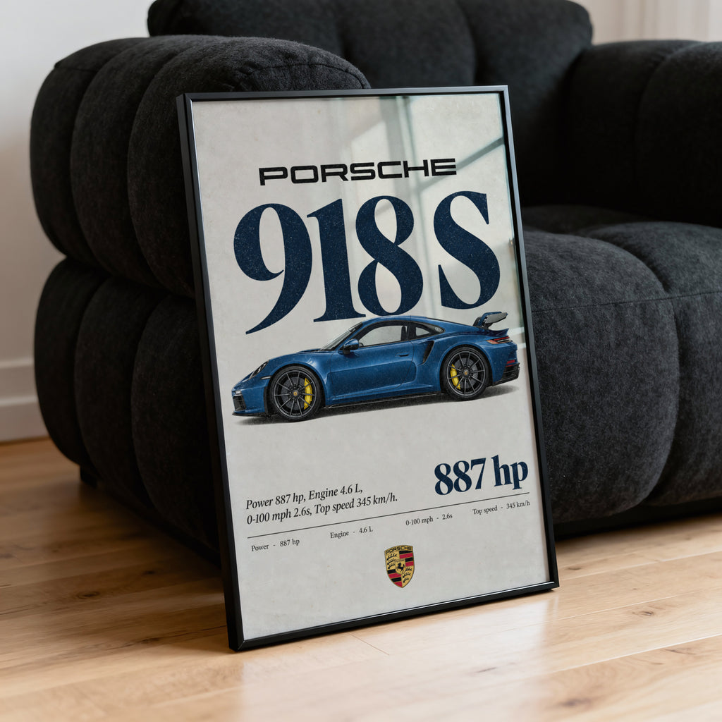 Vintage Porsche 918 S Print, Car Wall Art