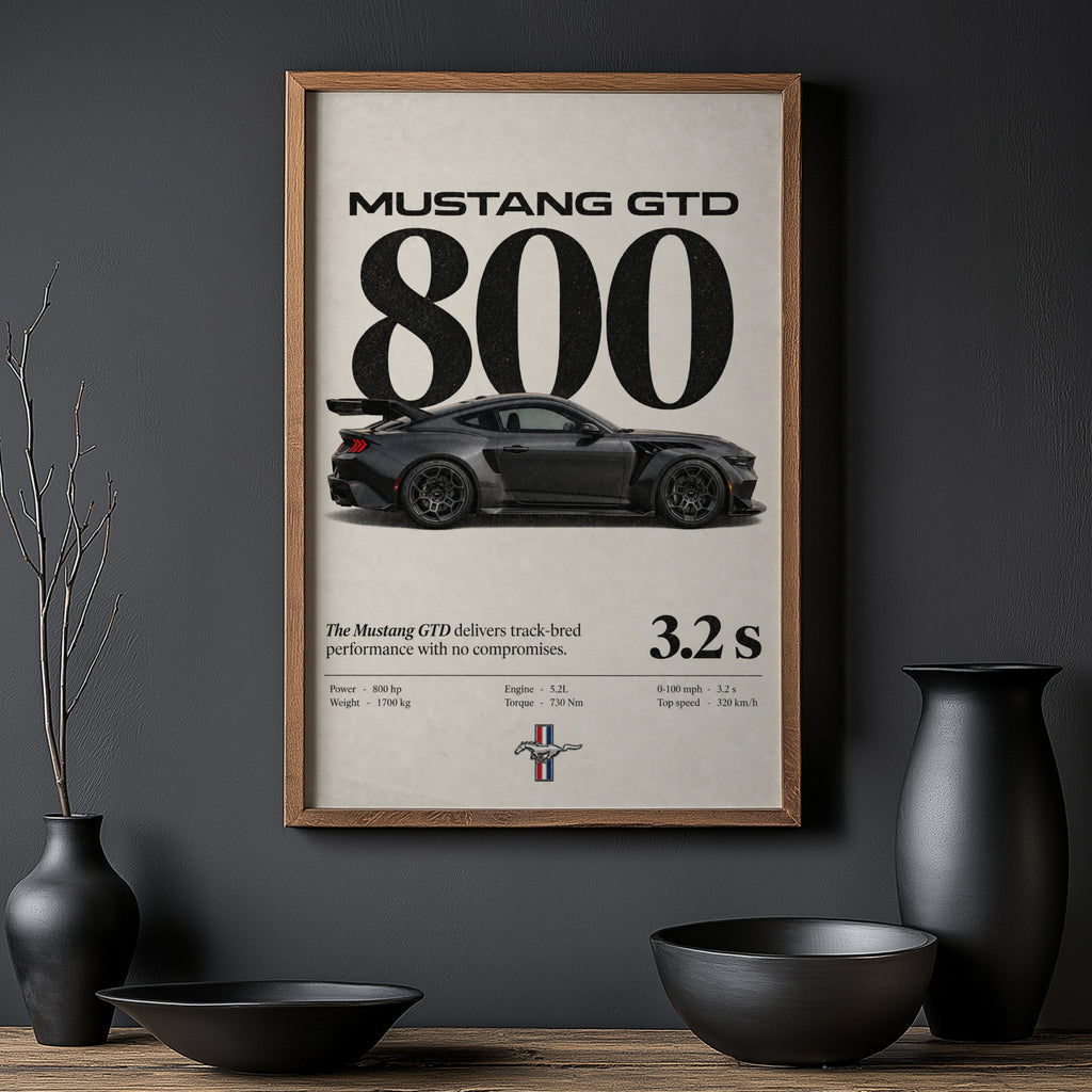 Vintage Mustang GTD Print, Car Wall Art