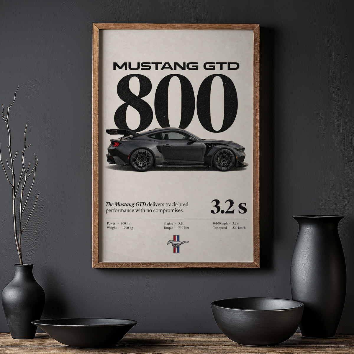 Vintage Mustang GTD Print, Car Wall Art