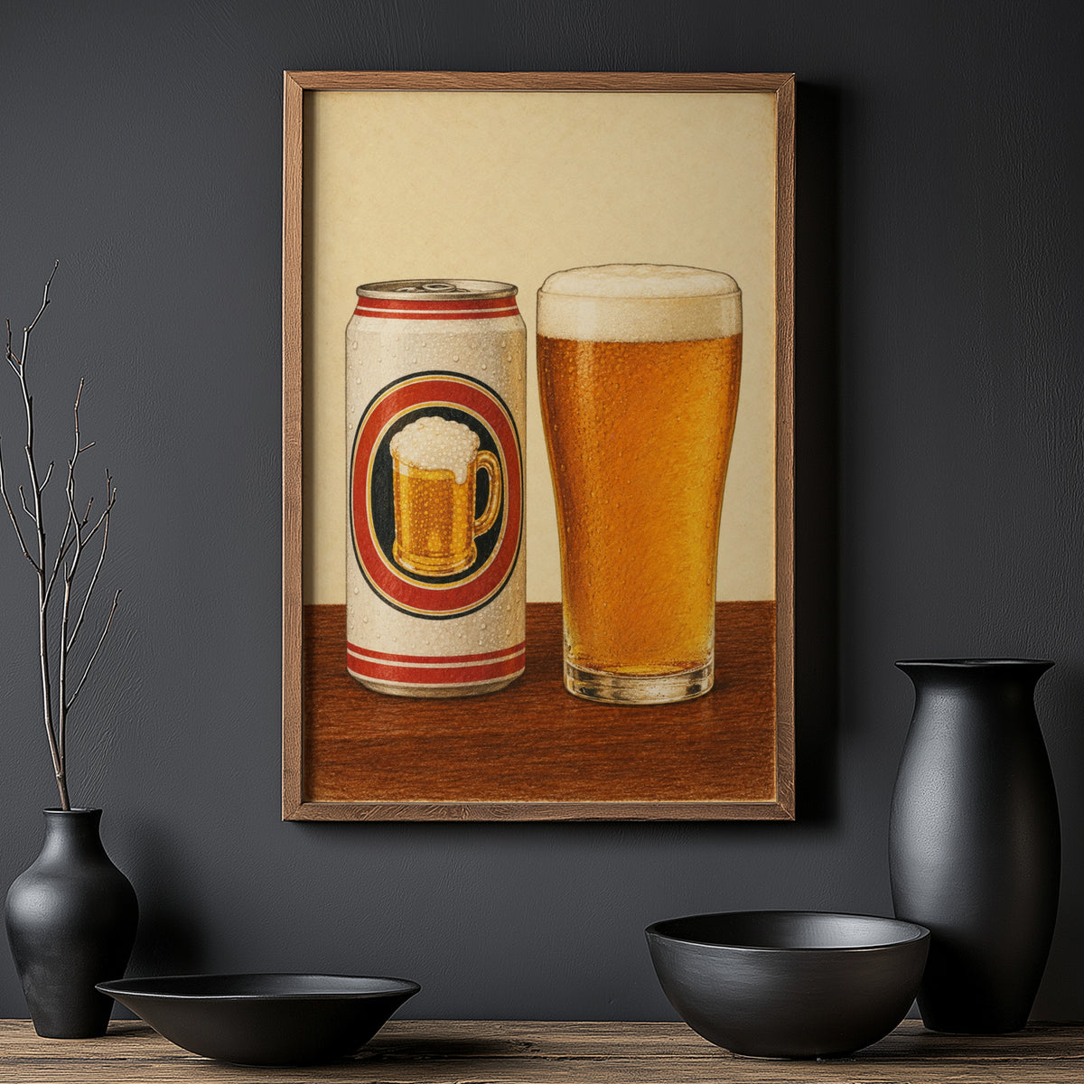 Vintage Beer Can & Pint Print Poster, Pub Wall Art