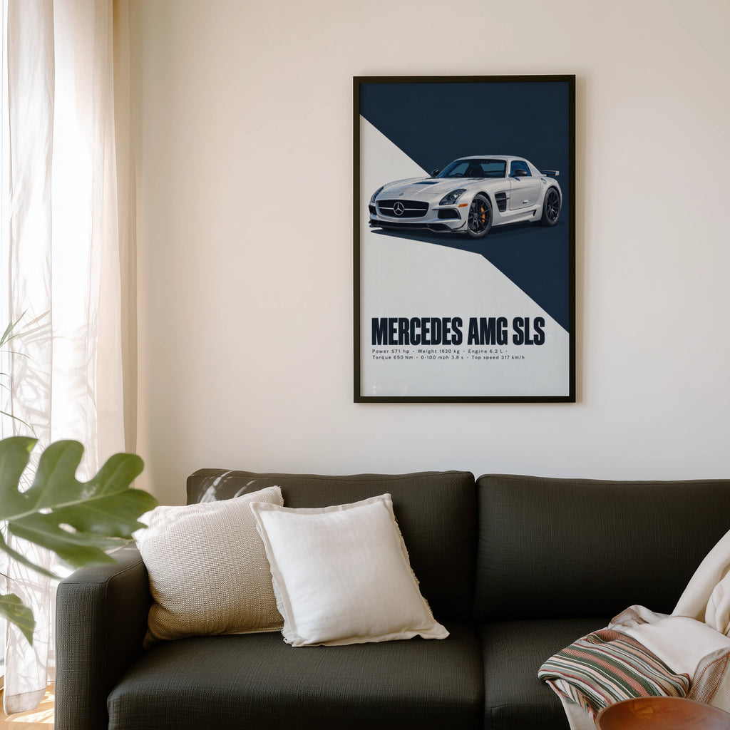 Vintage Mercedes AMG SLS Print, Car Wall Art