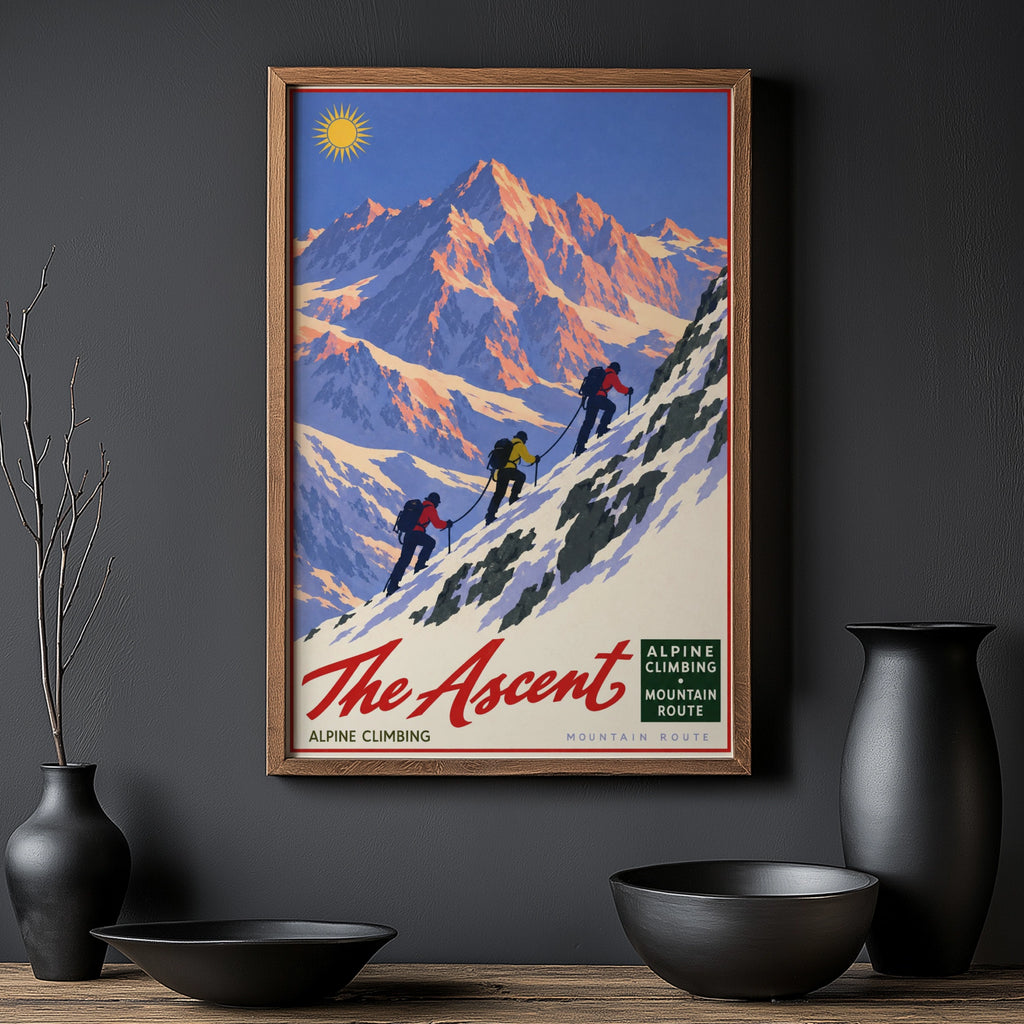 Vintage Alpine Climbing Mountain Route Print, Poster