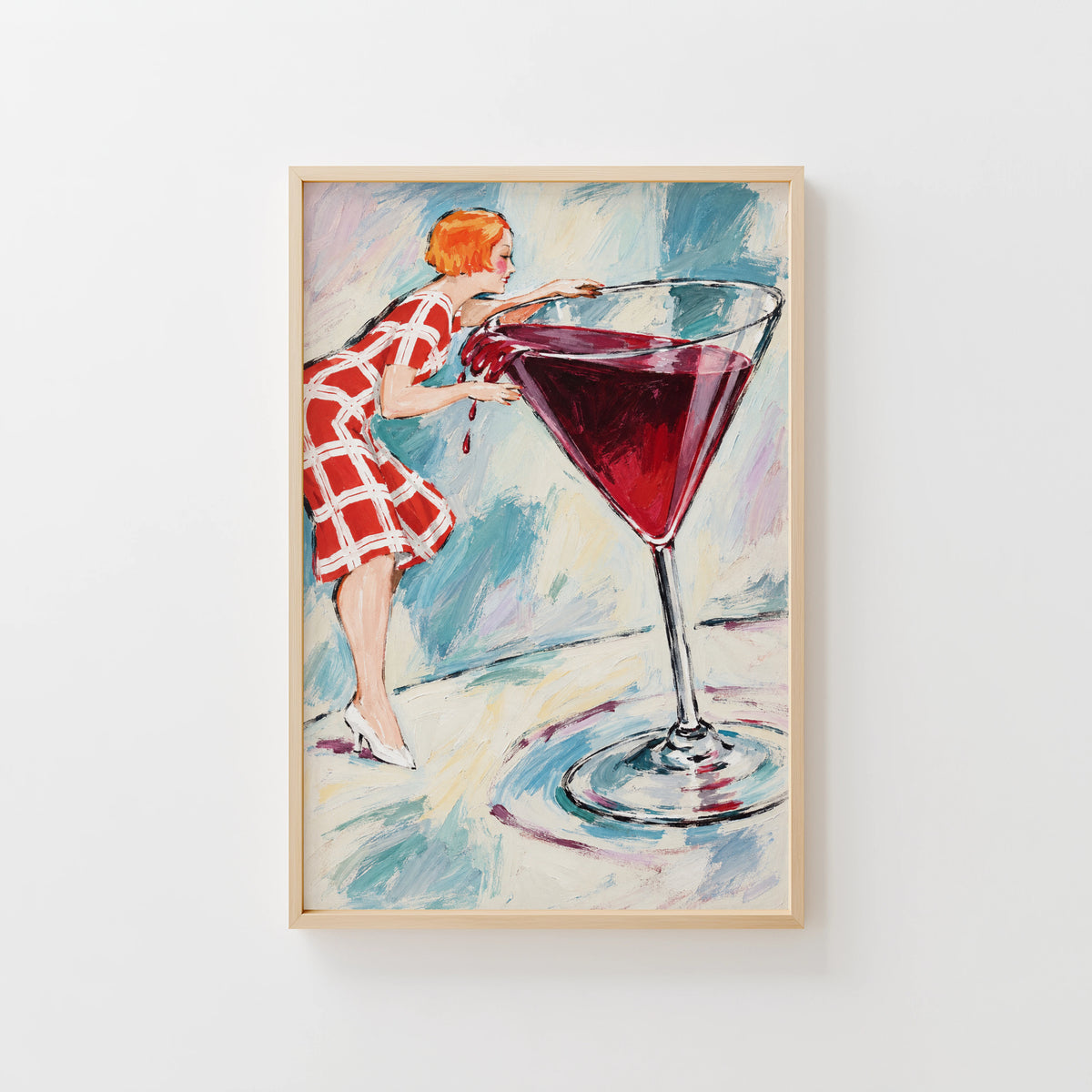 Vintage Wine Print Poster, Retro Cocktail Wall Art