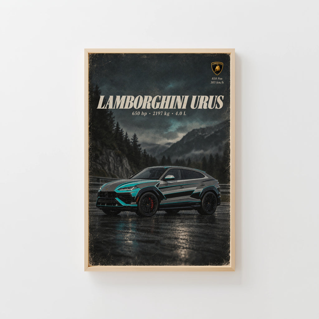 Vintage Lamborghini Urus Print, Supercar Wall Art