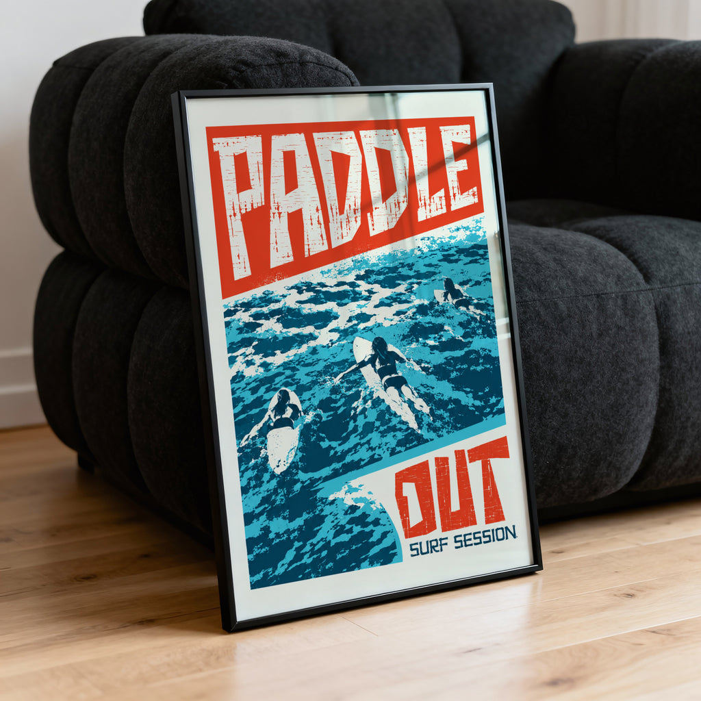 Vintage Paddle Out Surf Print, Surf Poster