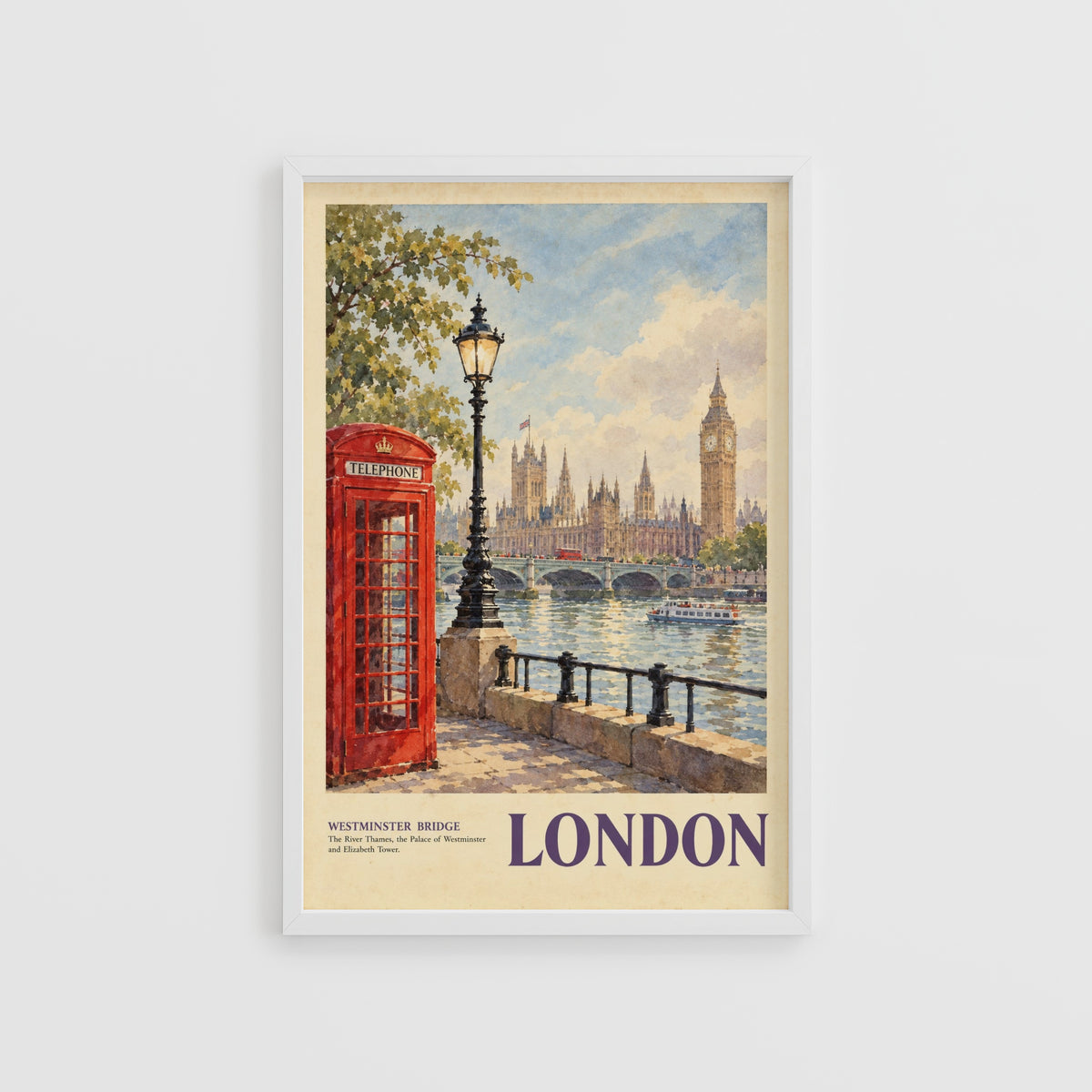 Vintage London Poster, Westminster Bridge Wall Art