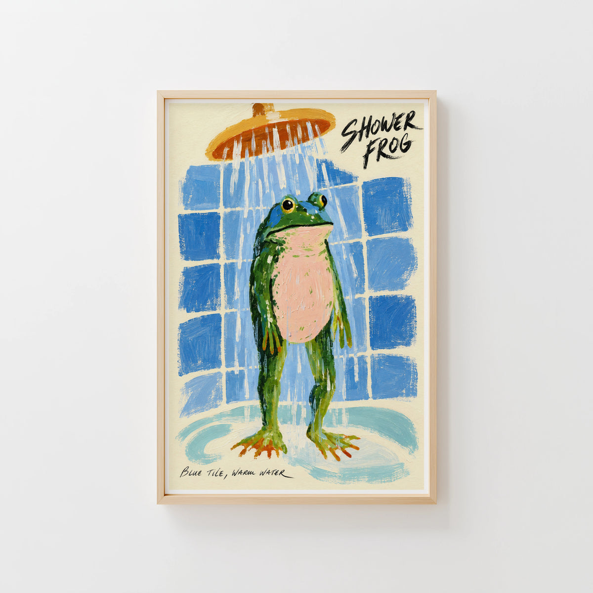 Vintage Shower Frog Print Poster, Bathroom Wall Art