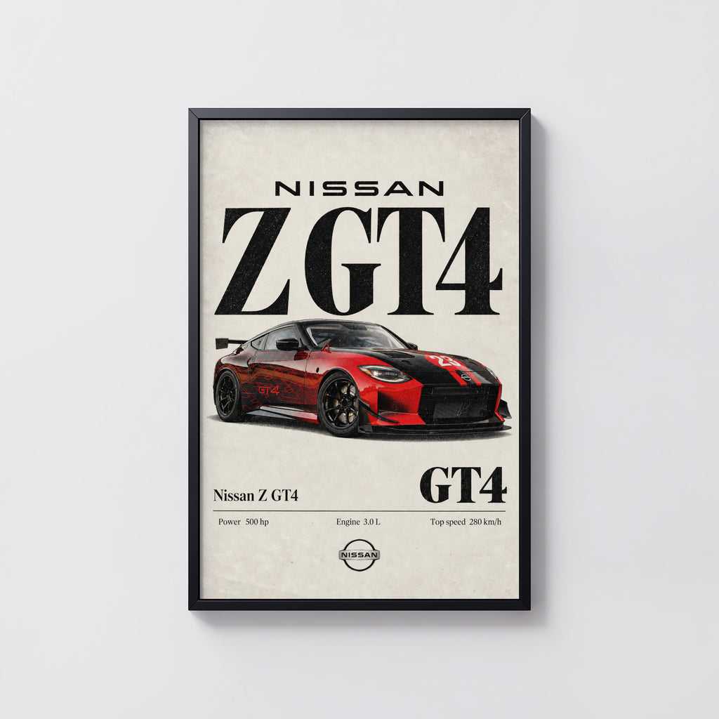 Vintage Nissan Z GT4 Print, Race Car Wall Art