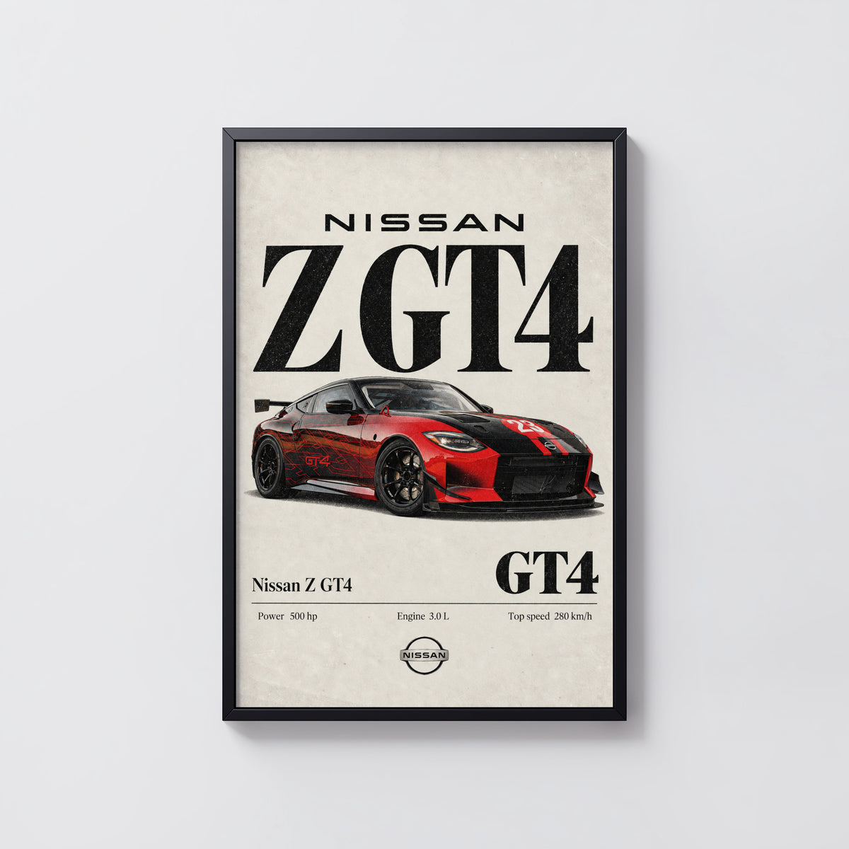 Vintage Nissan Z GT4 Print, Race Car Wall Art