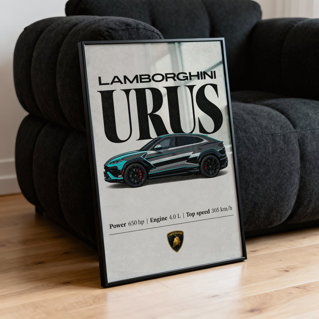 Vintage Lamborghini Urus Print, Supercar Wall Art