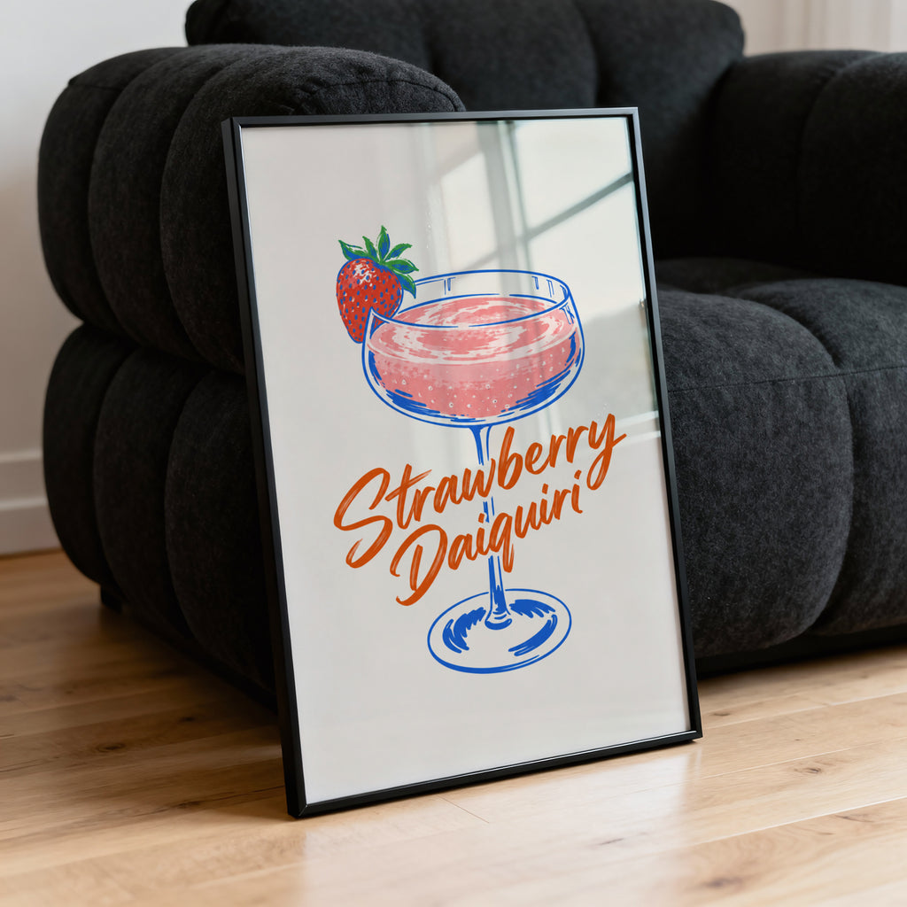 Vintage Strawberry Daiquiri Print Poster, Cocktail Wall Art