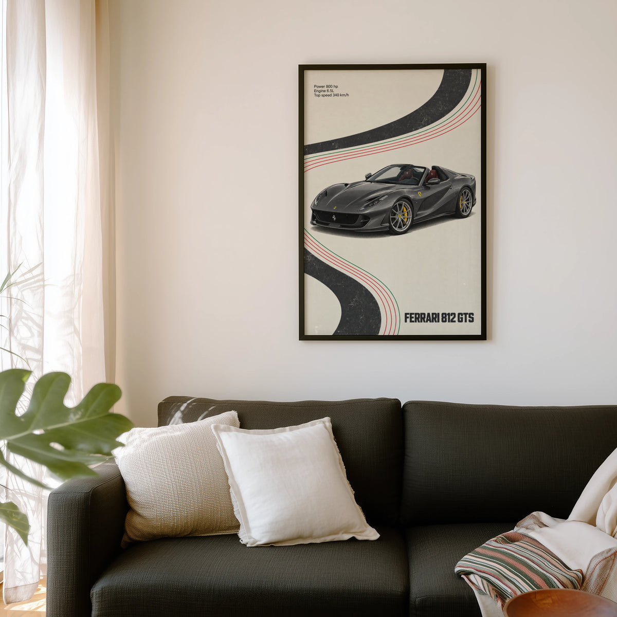 Vintage Ferrari 812 GTS Print, Supercar Wall Art