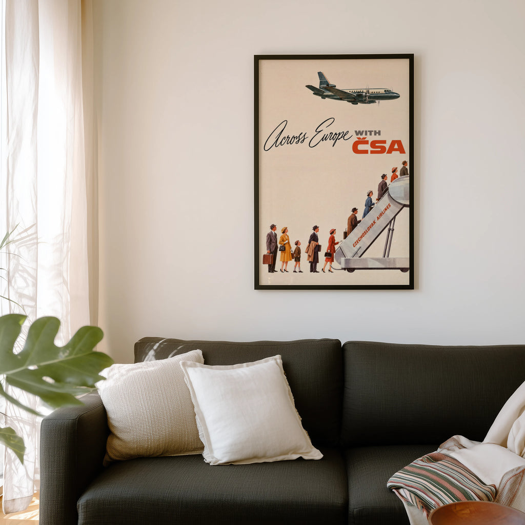 Vintage Czechoslovak Airlines Poster, Retro Travel Wall Art