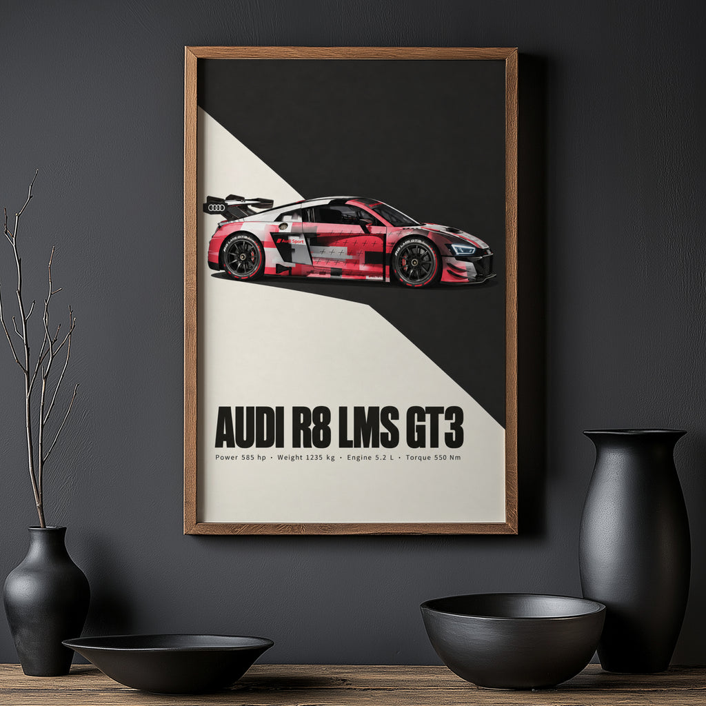 Vintage Audi R8 LMS GT3 Print, Racing Car Poster