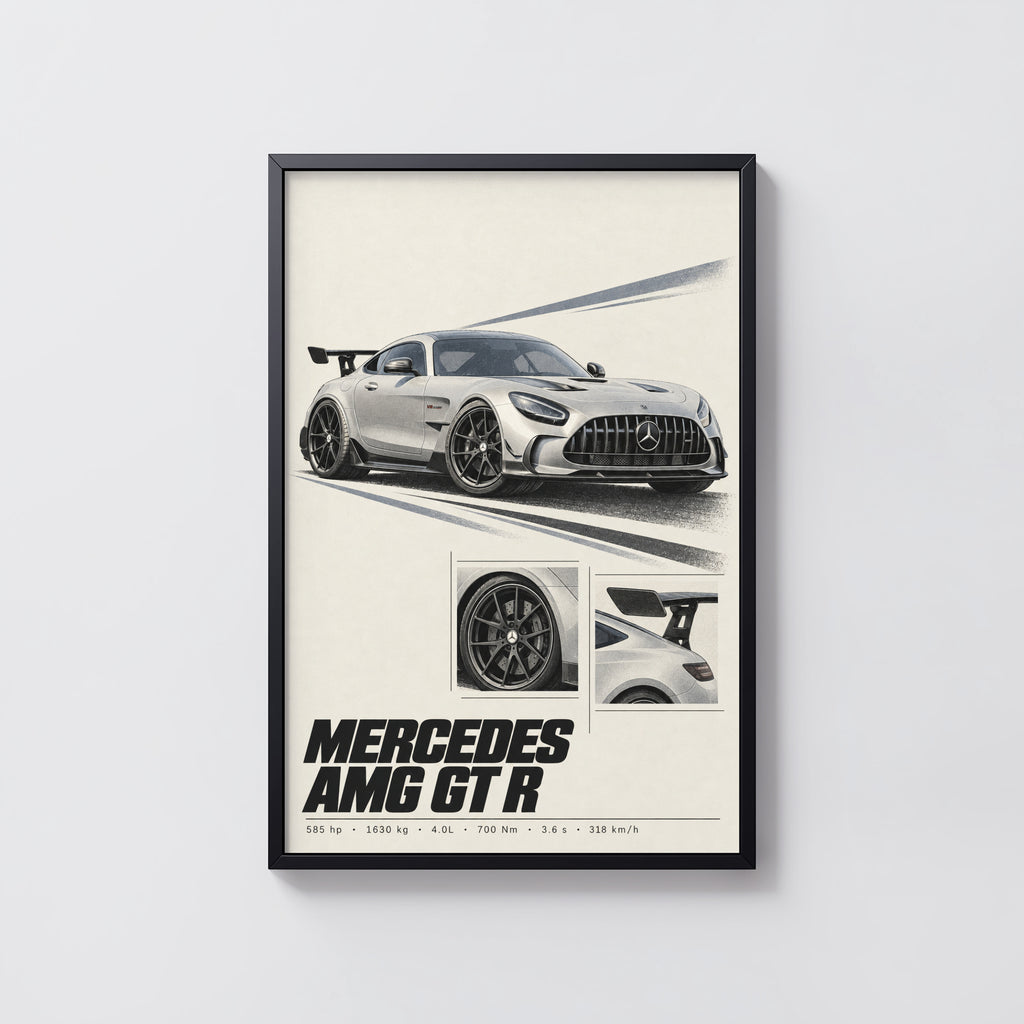 Vintage Mercedes AMG GT R Print, Car Wall Art