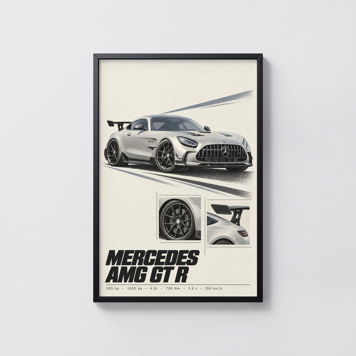 Vintage Mercedes AMG GT R Print, Car Wall Art