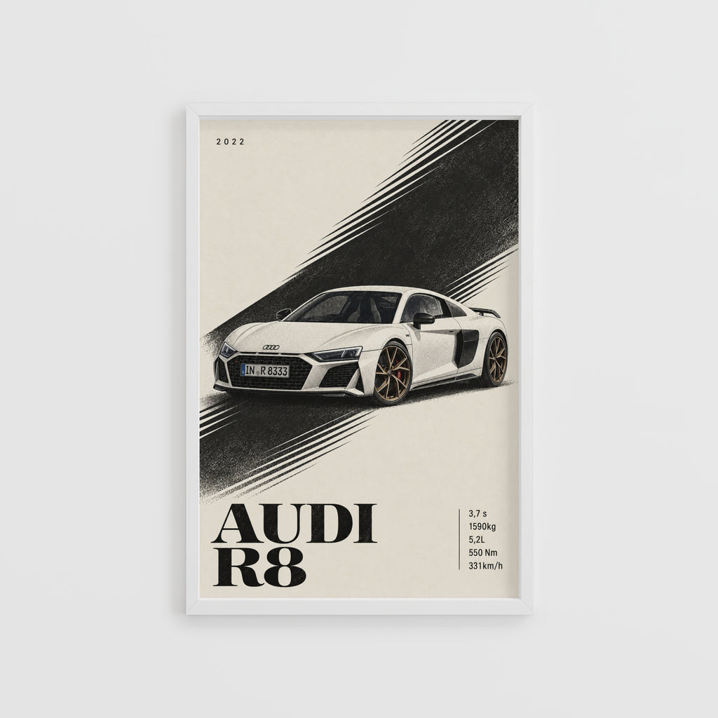 Vintage Audi R8 Print, Supercar Wall Art