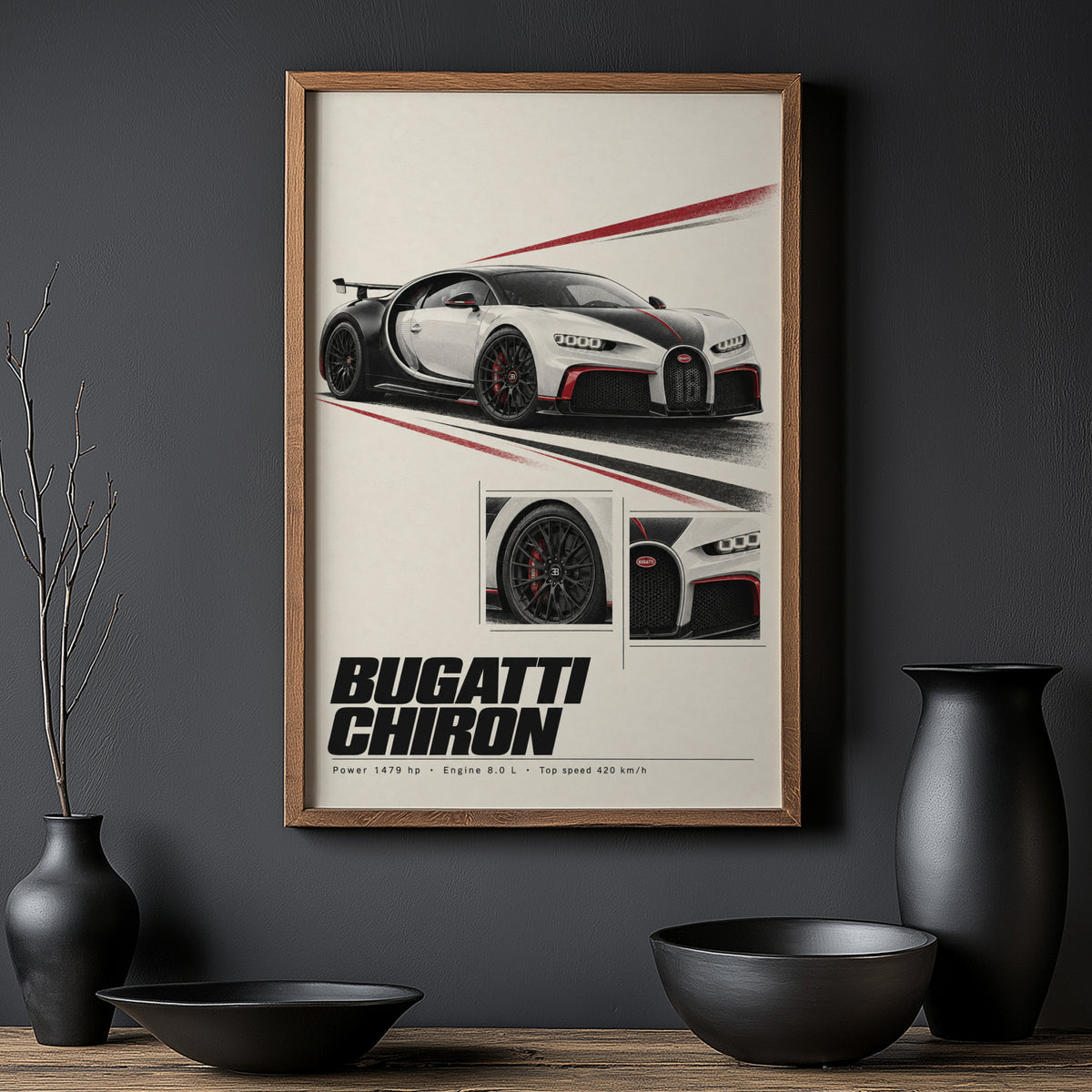 Vintage Bugatti Chiron Print, Supercar Wall Art