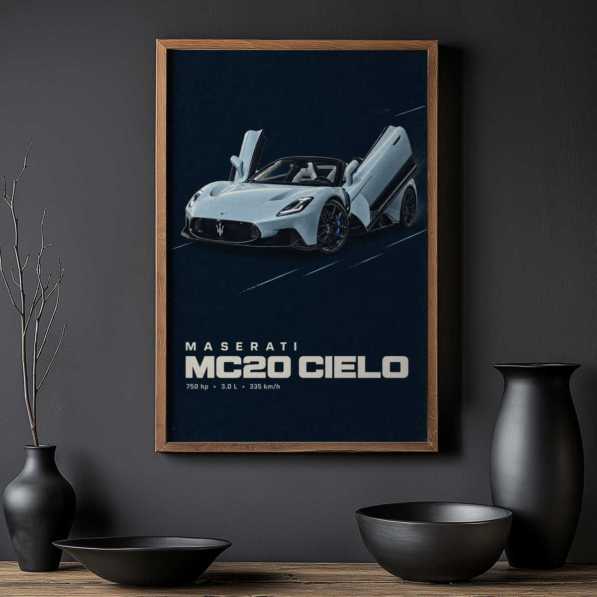 Vintage Maserati MC20 Cielo Print, Car Wall Art