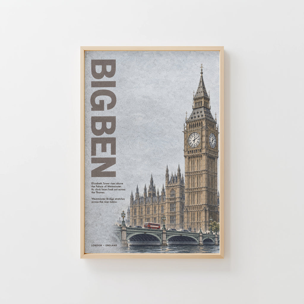Vintage Big Ben London Poster, Westminster Wall Art Print