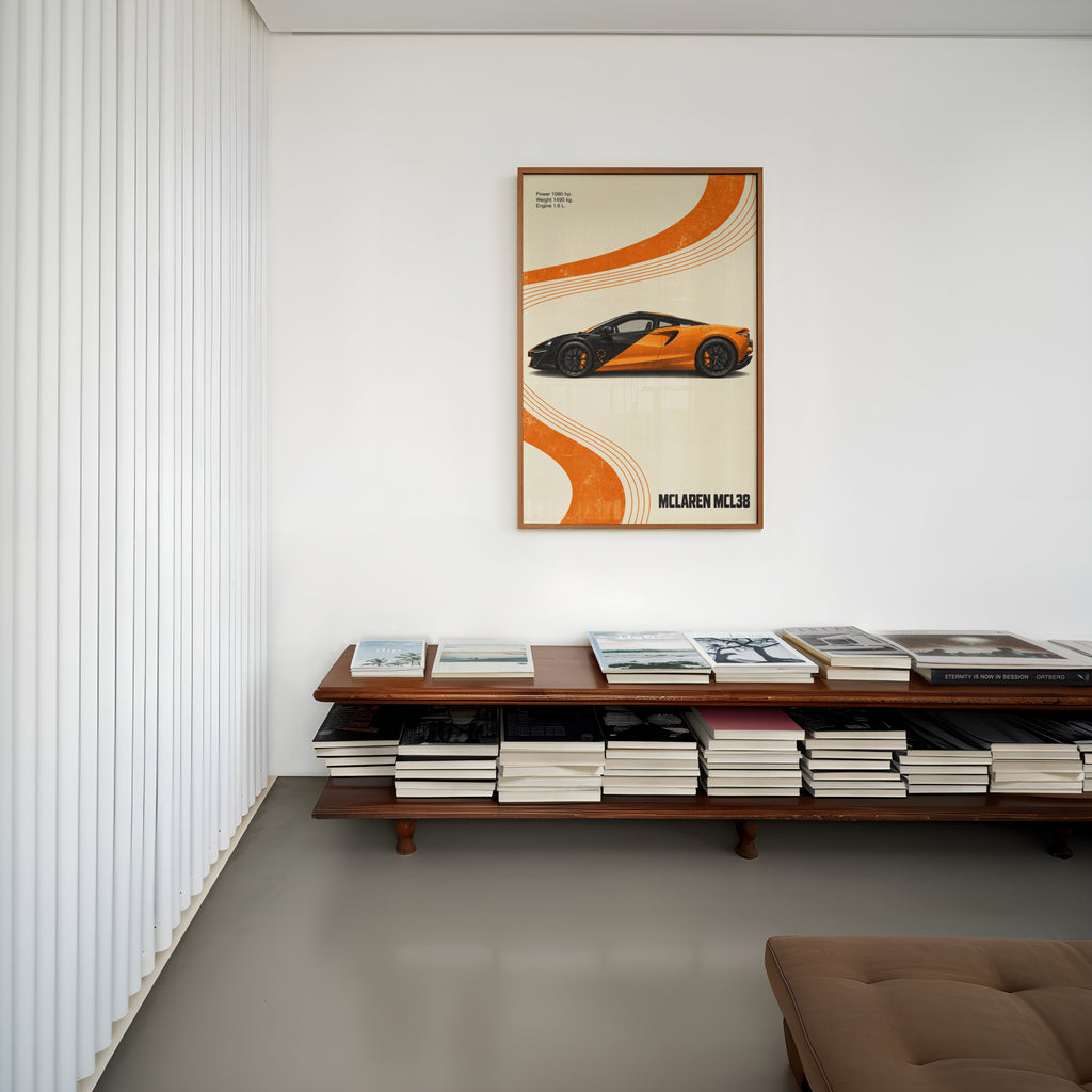 Vintage McLaren Car Print, Orange Wall Art