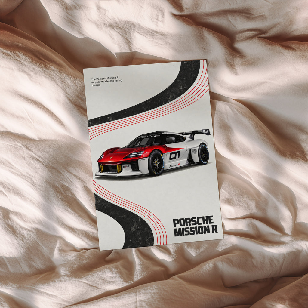 Vintage Porsche Mission R Print, Racing Car Art