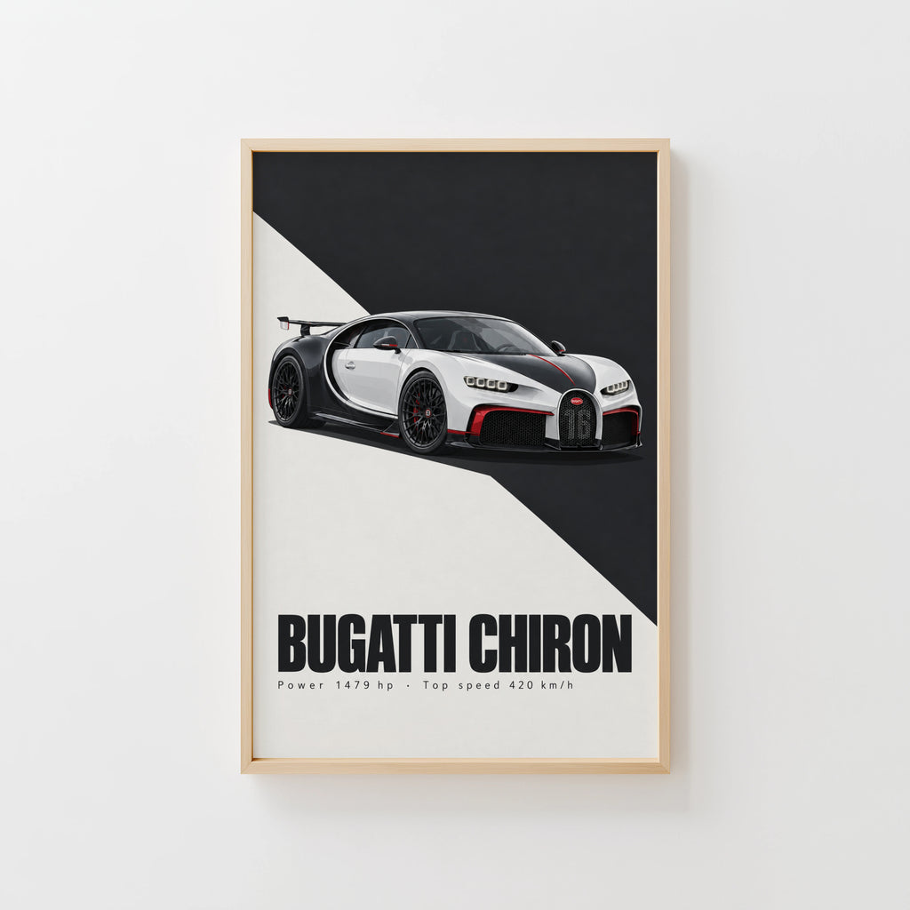 Vintage Bugatti Chiron Print, Supercar Wall Art