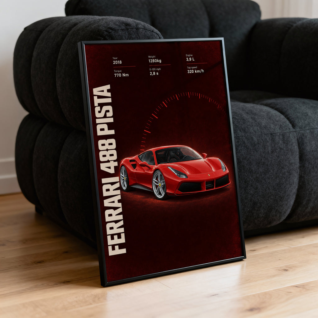 Vintage Ferrari 488 Pista Print, Supercar Art
