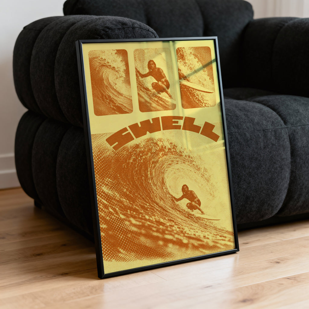 Vintage Swell Surf Print, Retro Surfer Poster, Wave Art