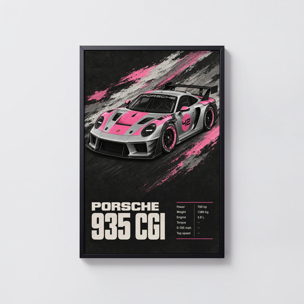 Vintage Porsche 935 Print, Pink Race Car Wall Art
