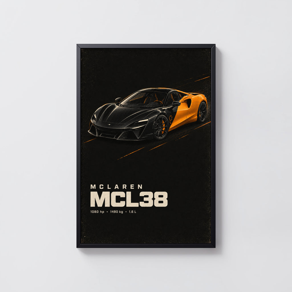 Vintage McLaren MCL38 Print, Supercar Wall Art