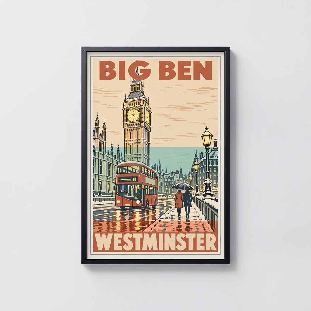 Vintage Big Ben Westminster Poster, London Wall Art Print