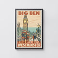 Vintage Big Ben Westminster Poster, London Wall Art Print