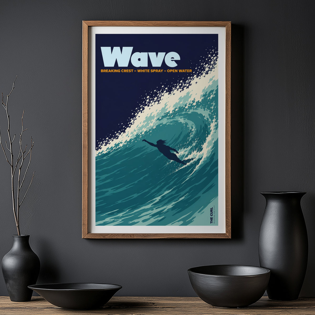 Vintage Surf Wave Print and Poster, Ocean Wall Art