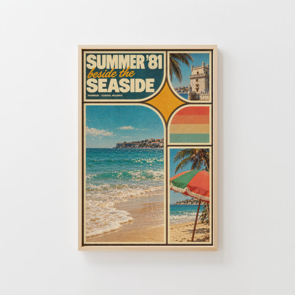 Vintage Seaside Holiday Poster, Beach Wall Art, Retro Print